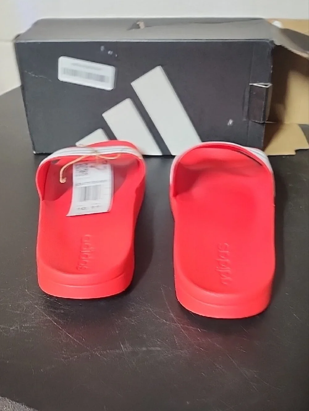 adidas Shower Red Slide Sandals with White Stripes